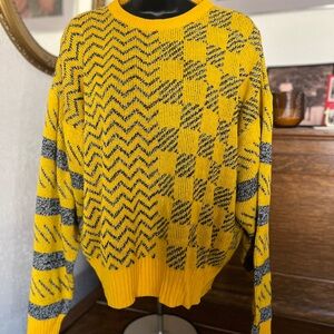 Vibrant Yellow and Black Men's Crewneck Sweater